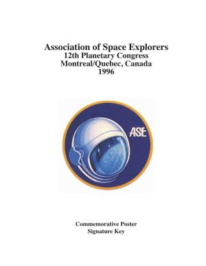 Association of Space Explorers 12Th Planetary Congress Montreal/Quebec, Canada 1996