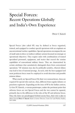Special Forces: Recent Operations Globally and India’S Own Experience