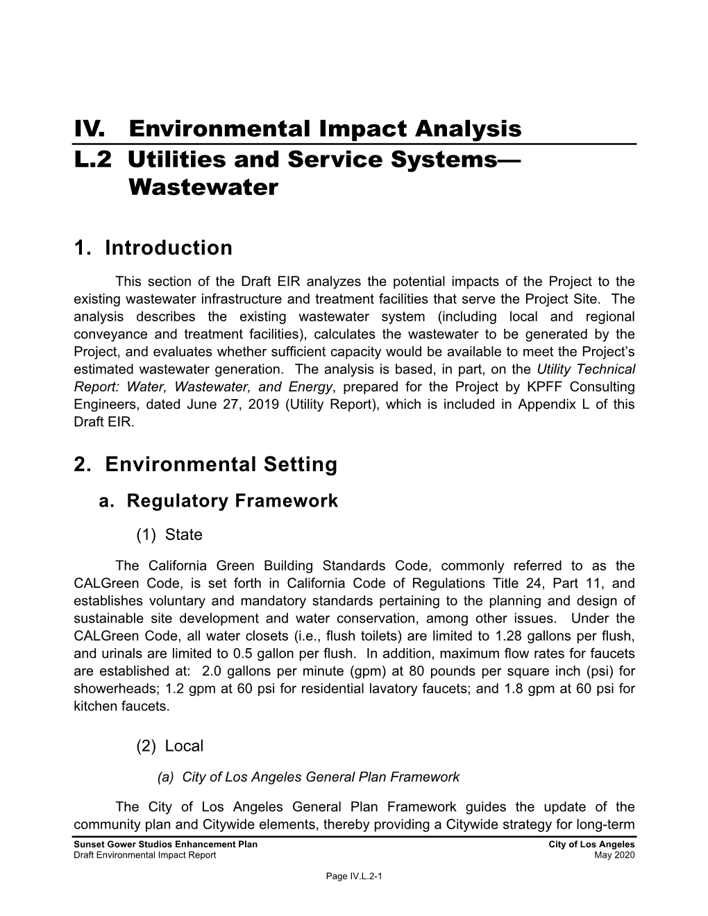 IV. Environmental Impact Analysis L.2 Utilities and Service Systems— Wastewater