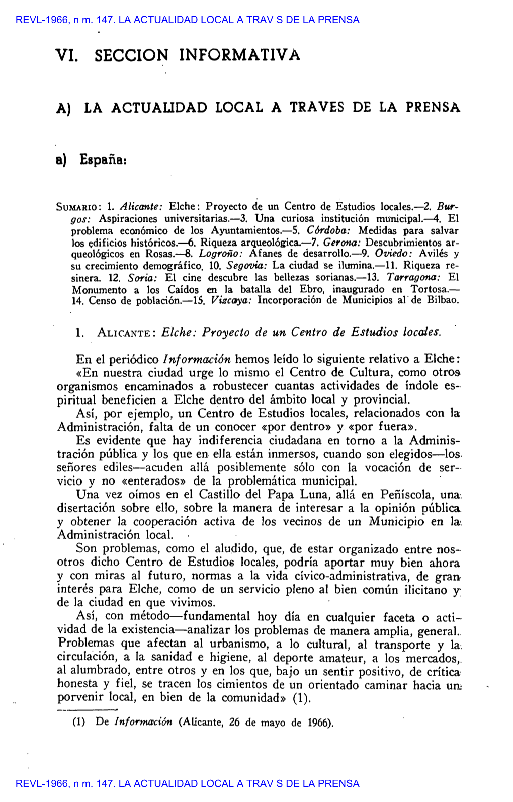 REVL-1966, Núm. 147. LA ACTUALIDAD LOCAL a TRAVÉS