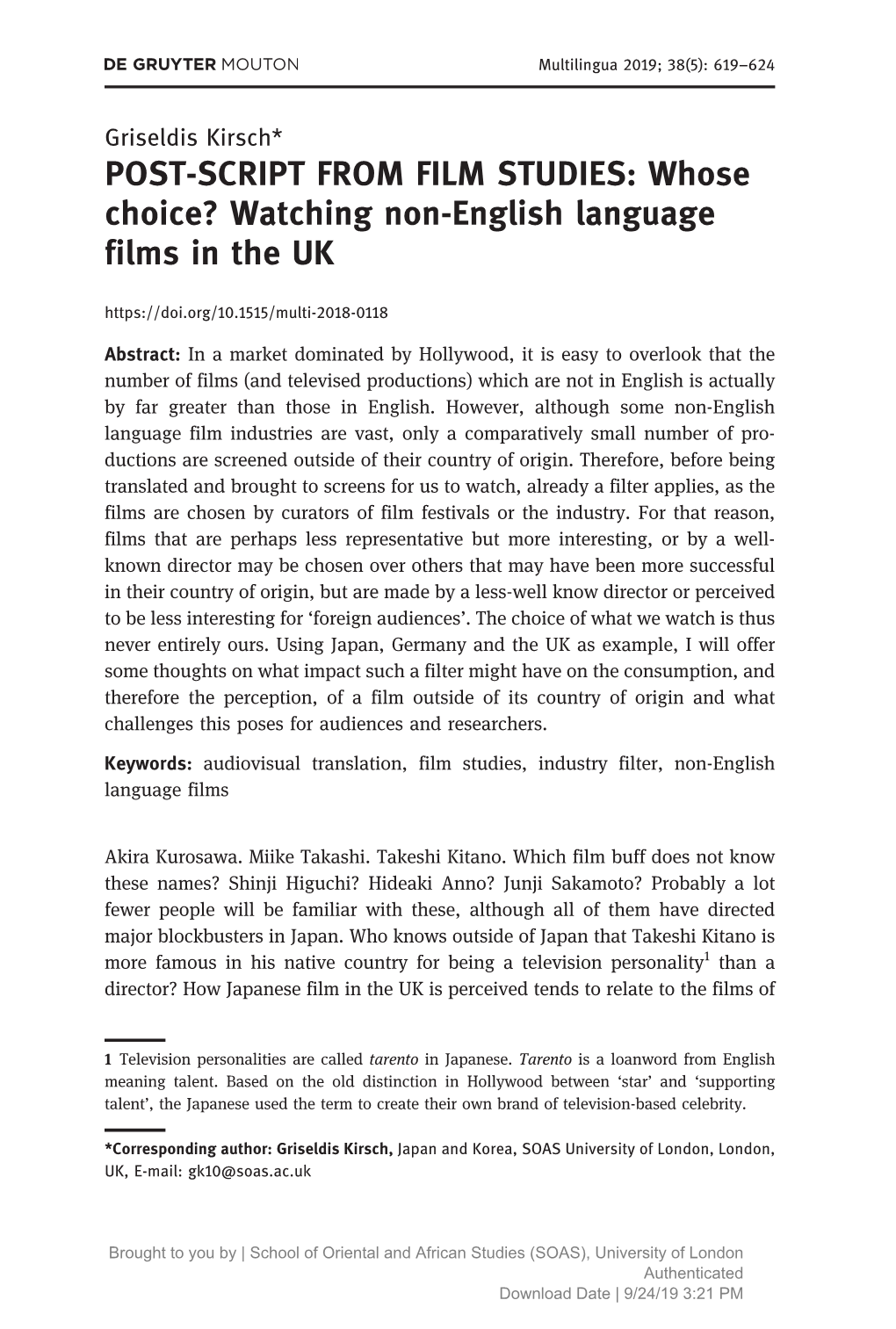 Whose Choice? Watching Non-English Language Films in the UK