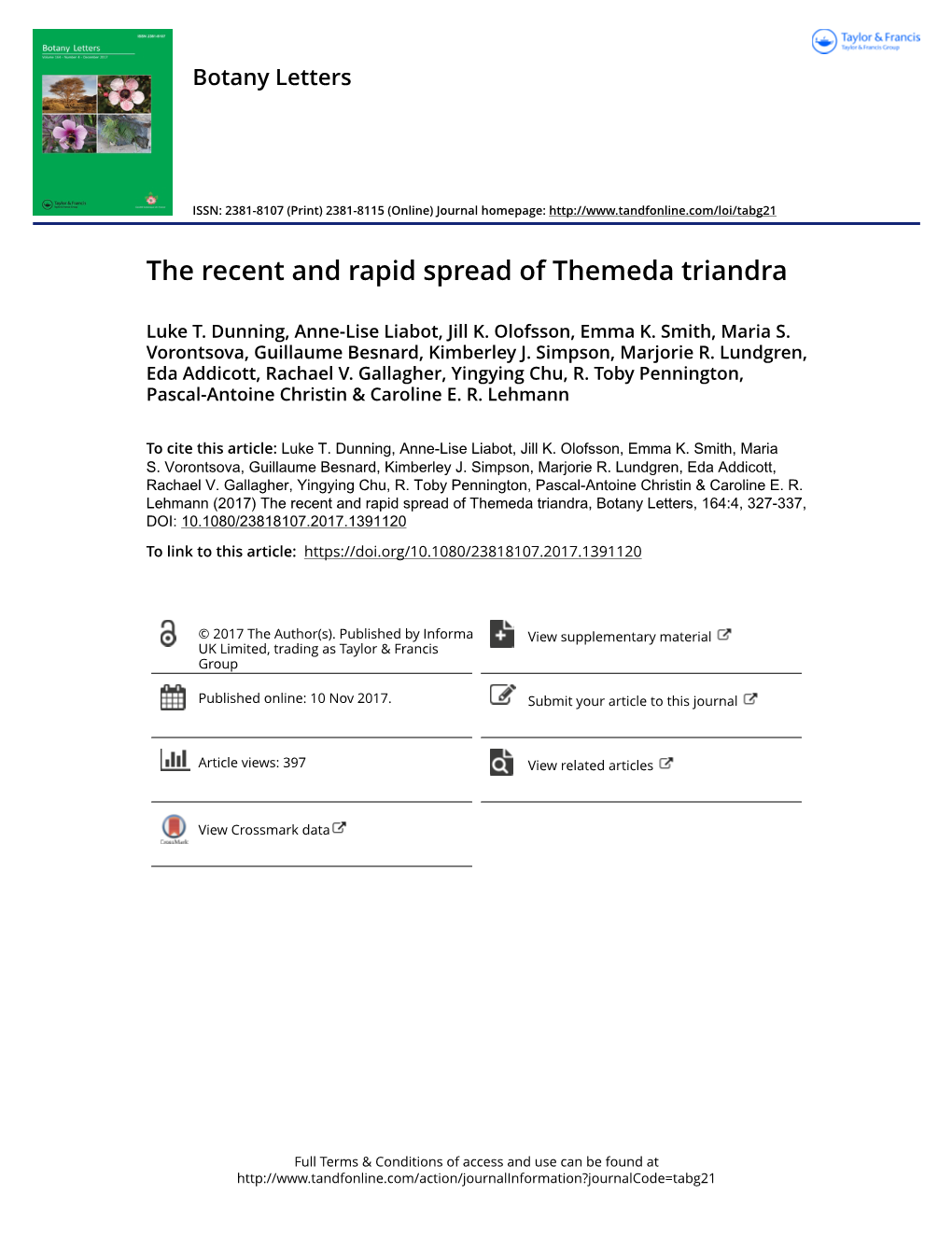 The Recent and Rapid Spread of Themeda Triandra