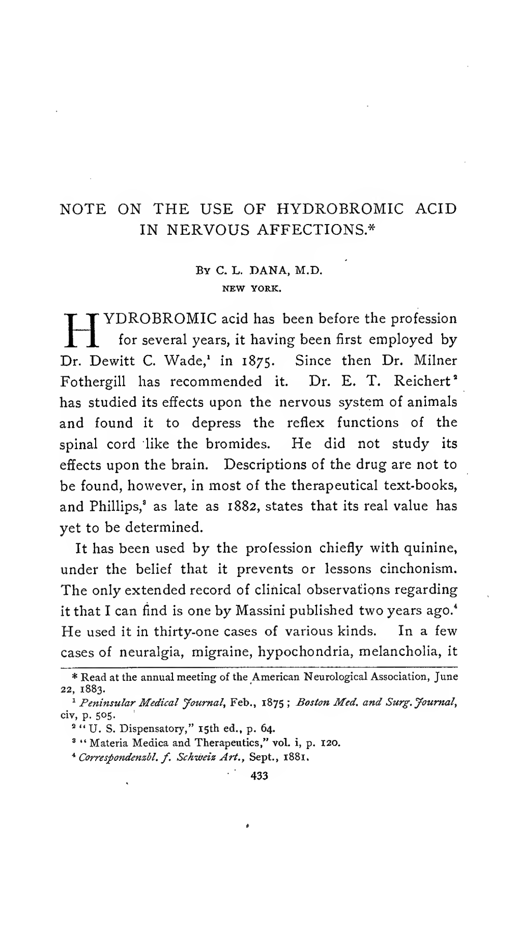 Note on the Use of Hydrobromic Acid in Nervous Affections *