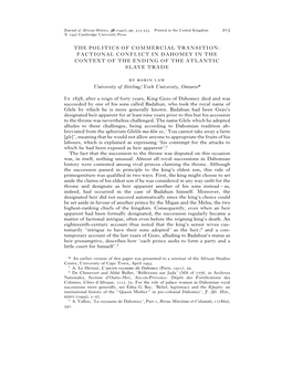 The Politics of Commercial Transition: Factional Conflict in Dahomey in the Context of the Ending of the Atlantic Slave Trade