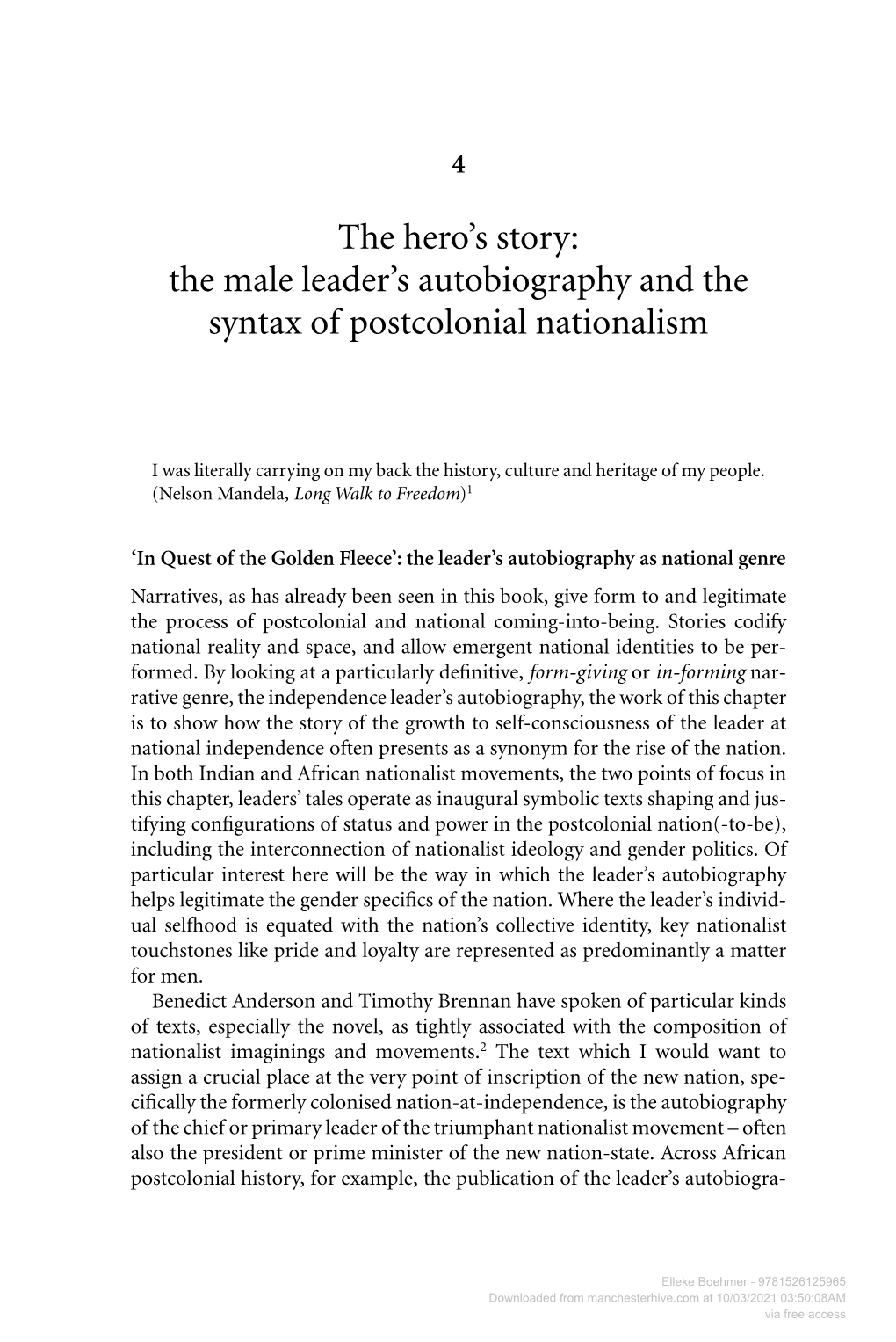 The Male Leader's Autobiography and the Syntax of Postcolonial Nationalism