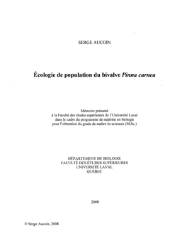 Ecologie De Population Du Bivalve Pinna Carnea