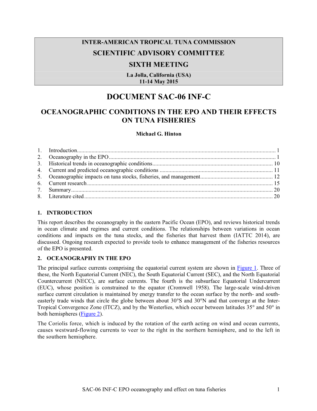 Sac-06 Inf-C Oceanographic Conditions in the Epo and Their Effects on Tuna Fisheries