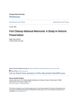 Fort Clatsop National Memorial: a Study in Historic Preservation
