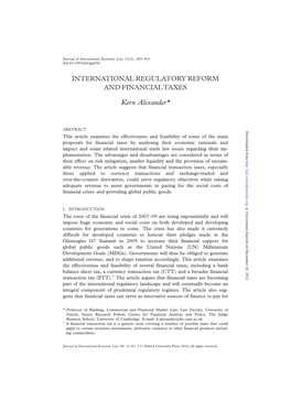 International Regulatory Reform and Financial Taxes