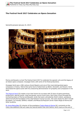 The Festival Verdi 2017 Celebrates an Opera Sensation Published on Iitaly.Org (