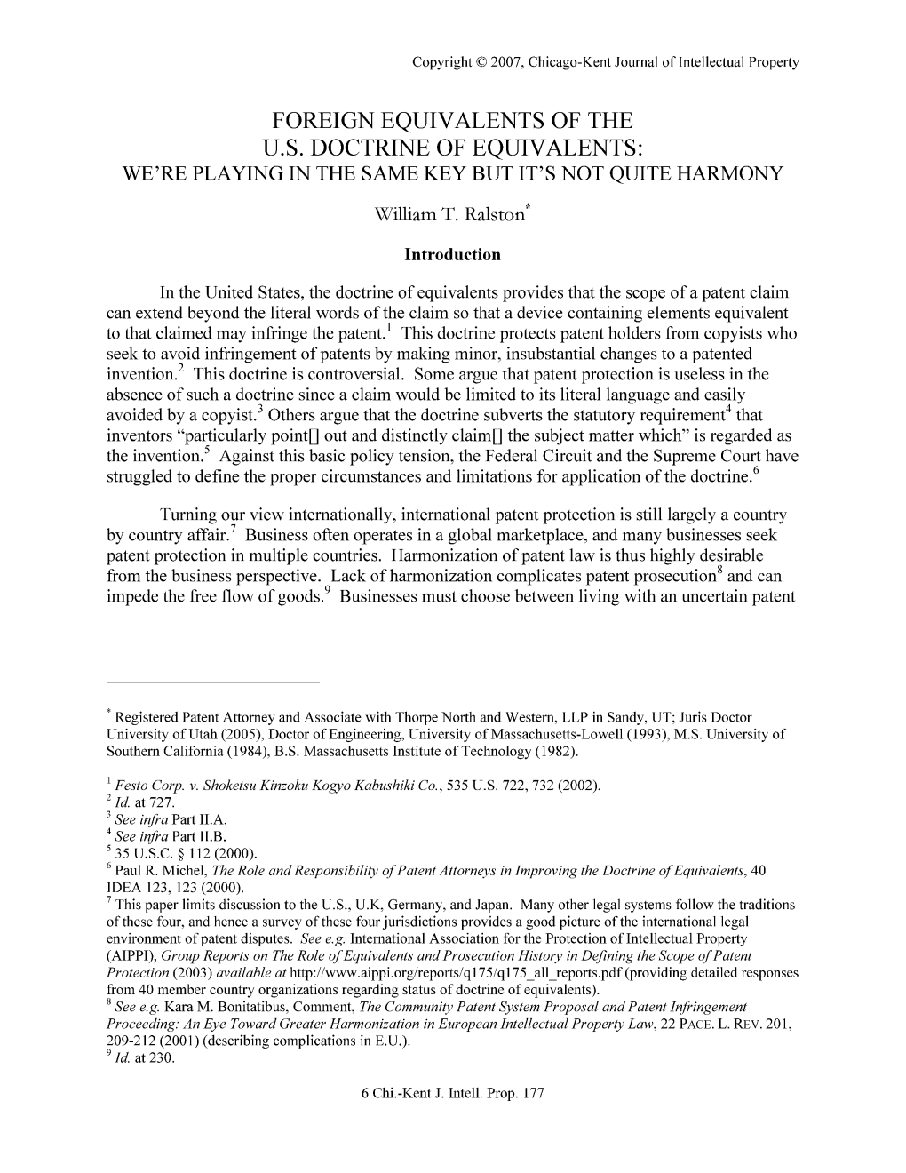 Foreign Equivalents of the U.S. Doctrine of Equivalents: We're Playing in the Same Key but It's Not Quite Harmony