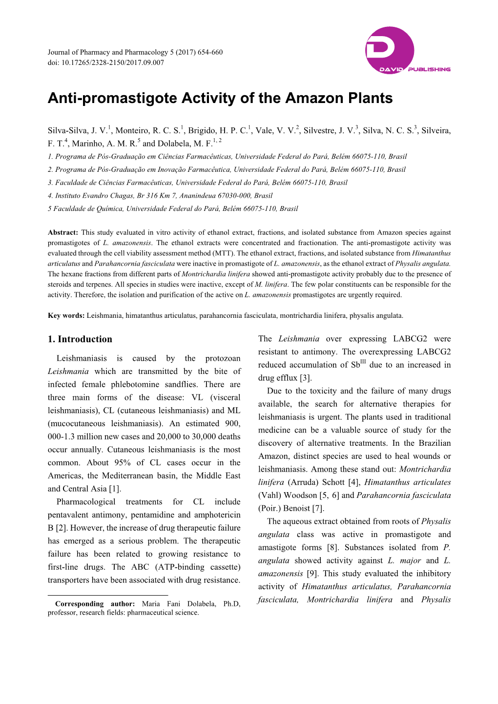 Anti-Promastigote Activity of the Amazon Plants