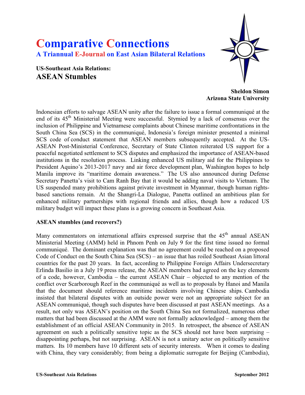 Comparative Connections a Triannual E-Journal on East Asian Bilateral Relations