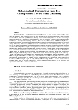 Muhammadiyah Cosmopolitan from Teo- Anthropocentris Toward World Citizenship