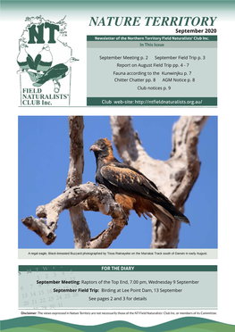 NATURE TERRITORY September 2020 Newsletter of the Northern Territory Field Naturalists' Club Inc