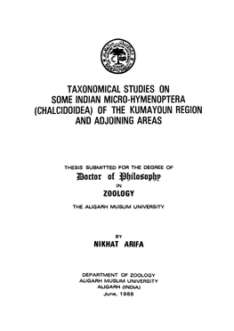 Chalcidoidea) of the Kumayoun Region and Adjoining Areas