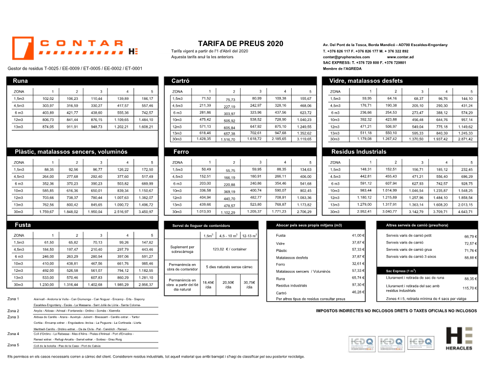 TARIFES CONTAR 2019 a 2020.Xlsx