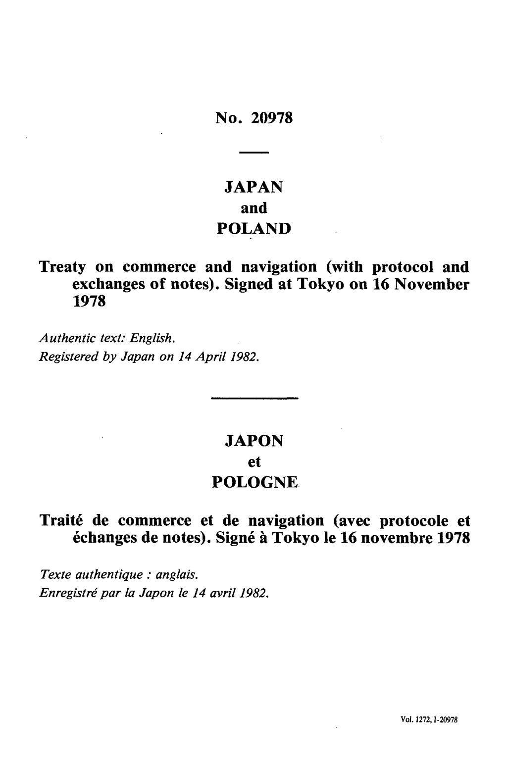 No. 20978 JAPAN and POLAND Treaty on Commerce and Navigation