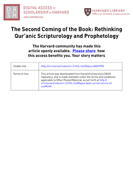 The Second Coming of the Book: Rethinking Qur'anic Scripturology and Prophetology