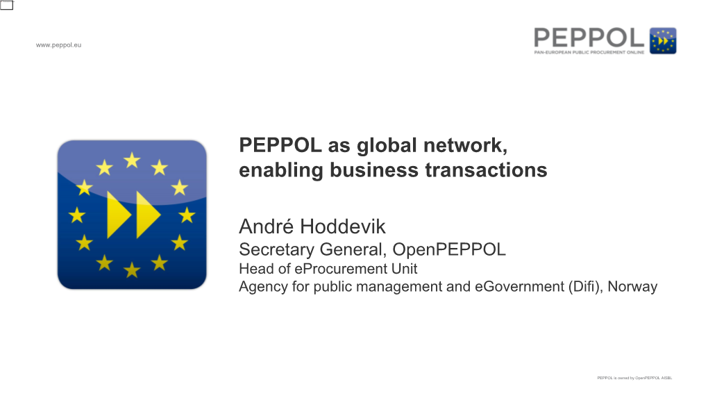 Secretary General, Openpeppol Head of Eprocurement Unit Agency for Public Management and Egovernment (Difi), Norway