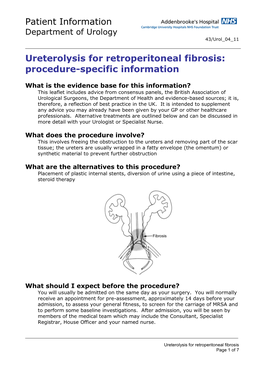 Ureterolysis for Retroperitoneal Fibrosis: Procedure-Specific Information