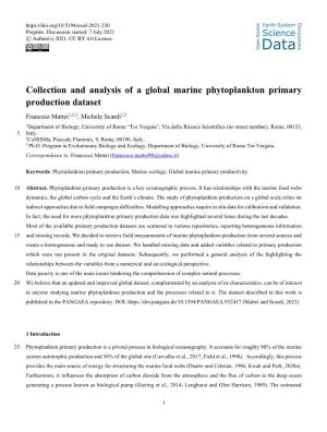 Collection and Analysis of a Global Marine Phytoplankton Primary