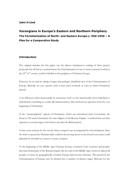 Varangians in Europe's Eastern and Northern Periphery