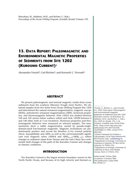 Paleomagnetic and Environmental Magnetic Properties of Sediments from Site 1202 (Kuroshio Current)1