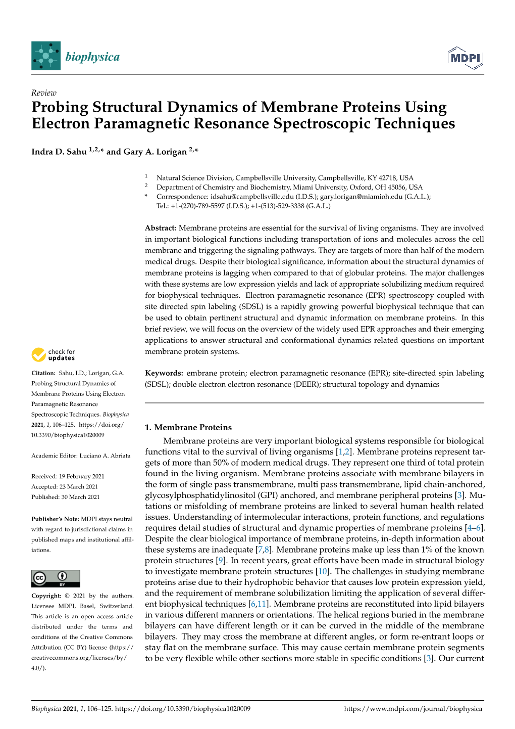 Probing Structural Dynamics of Membrane Proteins Using Electron Paramagnetic Resonance Spectroscopic Techniques