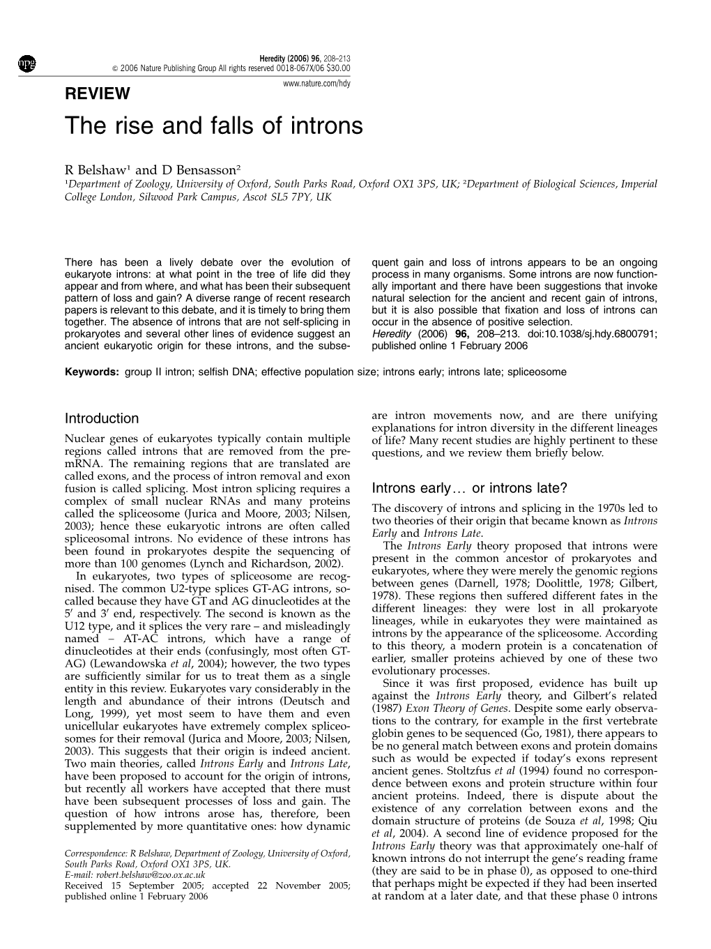 The Rise and Falls of Introns