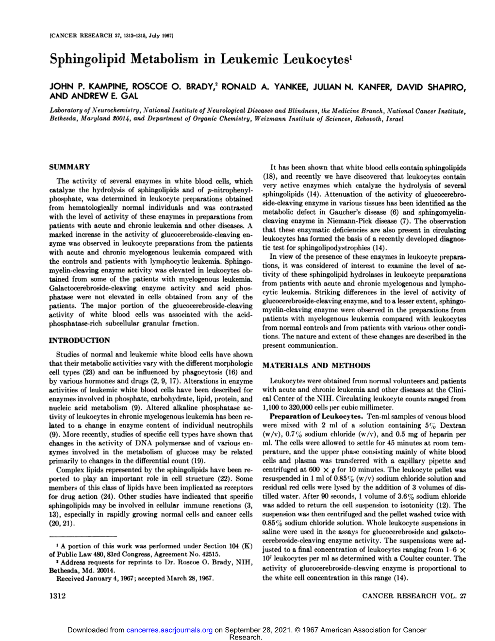 Sphingolipid Metabolism in Leukemic Leukocytes1