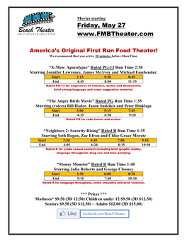 Beach Theater Weekly Showtimes