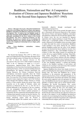 Buddhism, Nationalism and War: a Comparative Evaluation of Chinese and Japanese Buddhists‘ Reactions to the Second Sino-Japanese War (1937~1945)