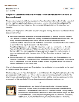 Indigenous Leaders Roundtable Provides Forum for Discussion on Matters of Common Interest