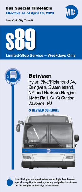 Between Hylan Blvd/Richmond Av, Eltingville, Staten Island, NY and Hudson-Bergen Light Rail, 34 St Station, Bayonne, NJ J REVISED SCHEDULE