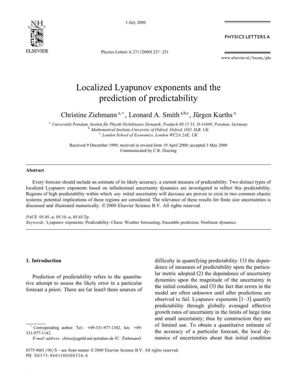 Localized Lyapunov Exponents and the Prediction of Predictability