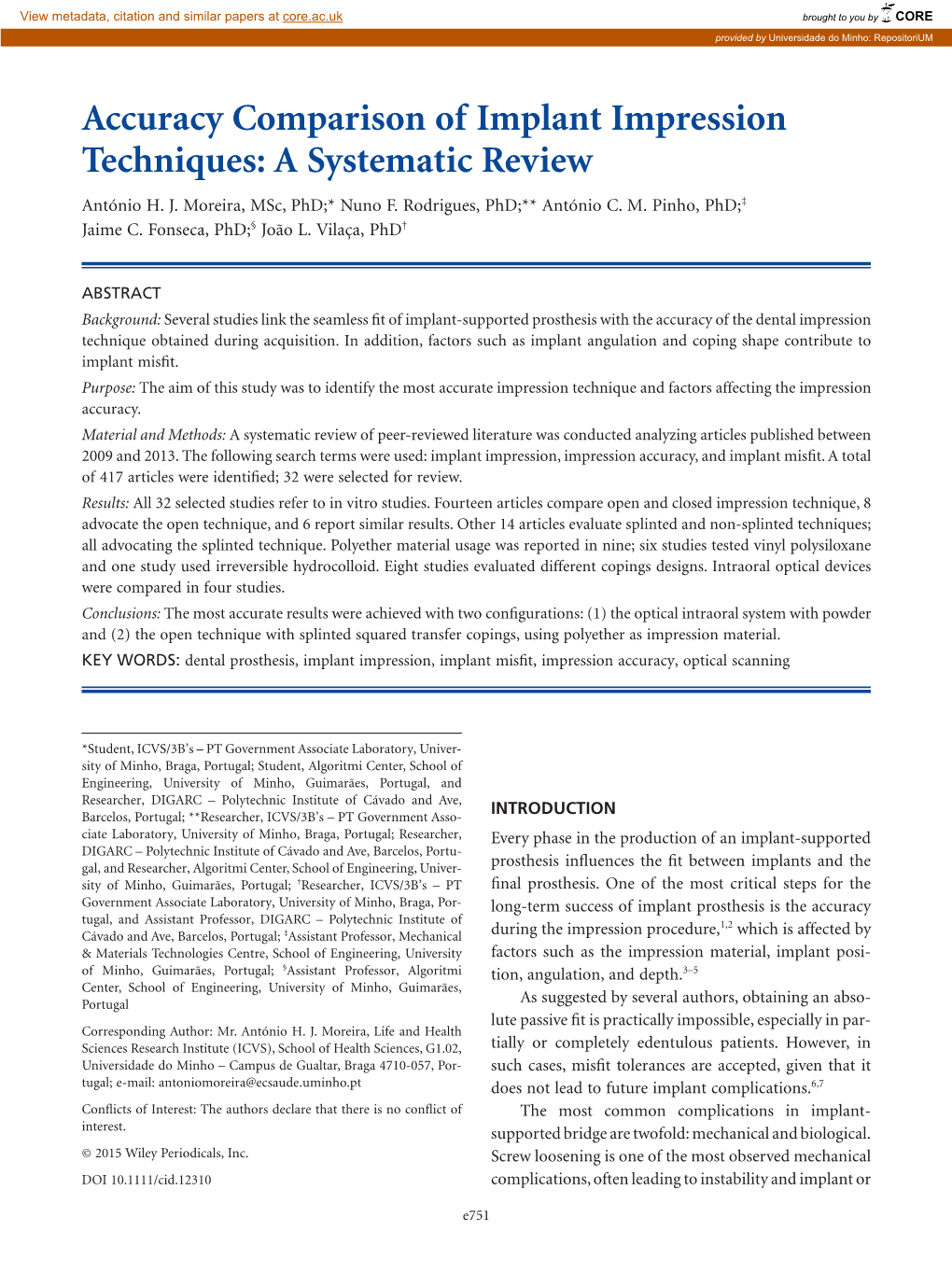 Accuracy Comparison of Implant Impression Techniques: a Systematic Review António H