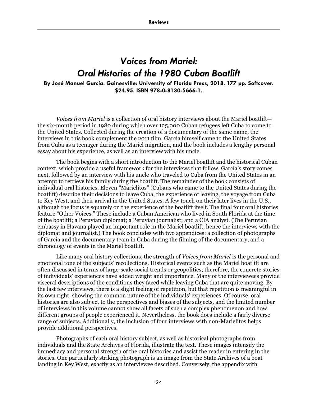 Voices from Mariel: Oral Histories of the 1980 Cuban Boatlift by José Manuel García