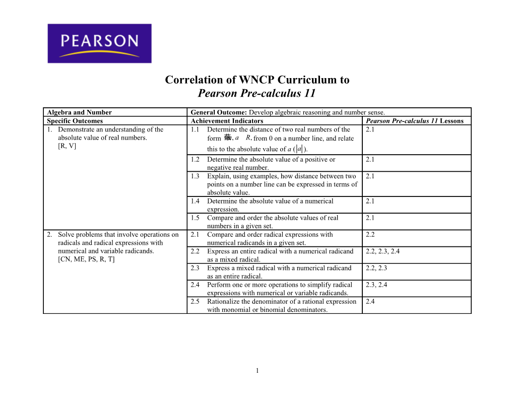 Wncp Pre-Calculus Grade 11