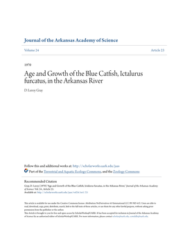 Age and Growth of the Blue Catfish, Ictalurus Furcatus, in the Arkansas River D