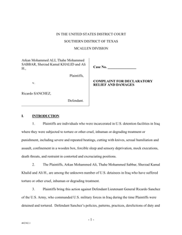 IN the UNITED STATES DISTRICT COURT SOUTHERN DISTRICT of TEXAS MCALLEN DIVISION Arkan Mohammed ALI, Thahe Mohammed SABBAR, Sher