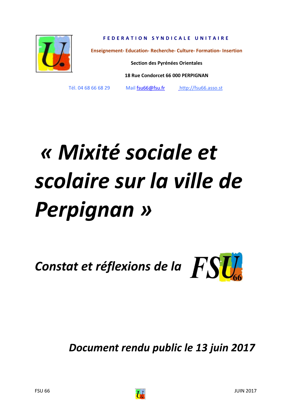 « Mixité Sociale Et Scolaire Sur La Ville De Perpignan »