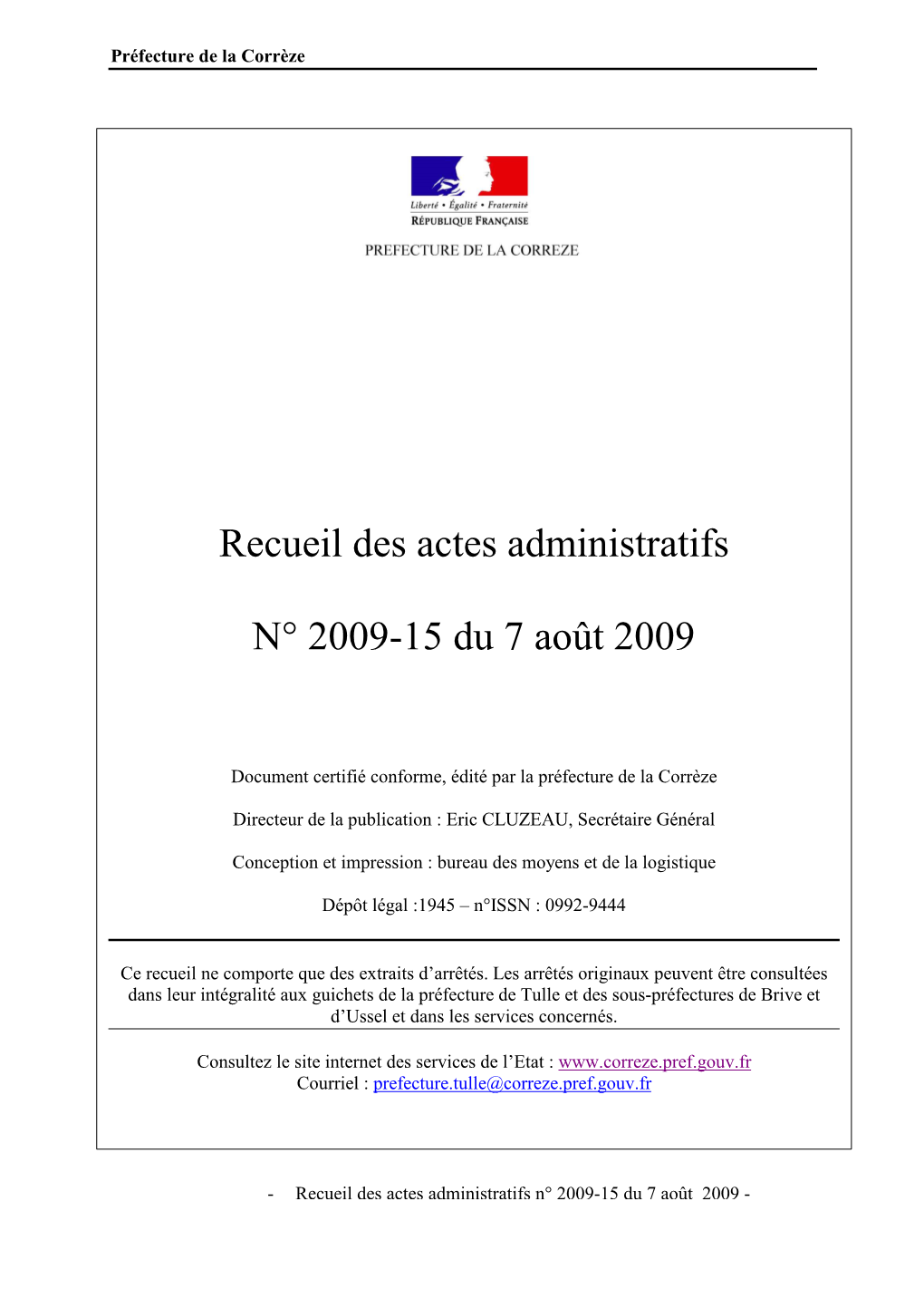 RAA N°15 Du 7 Août 2009