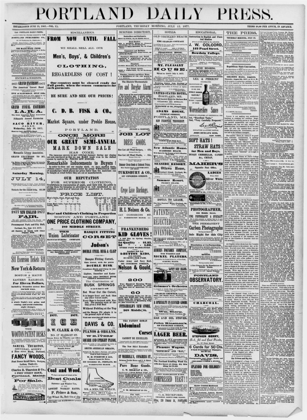 Portland Daily Press: July 12, 1877