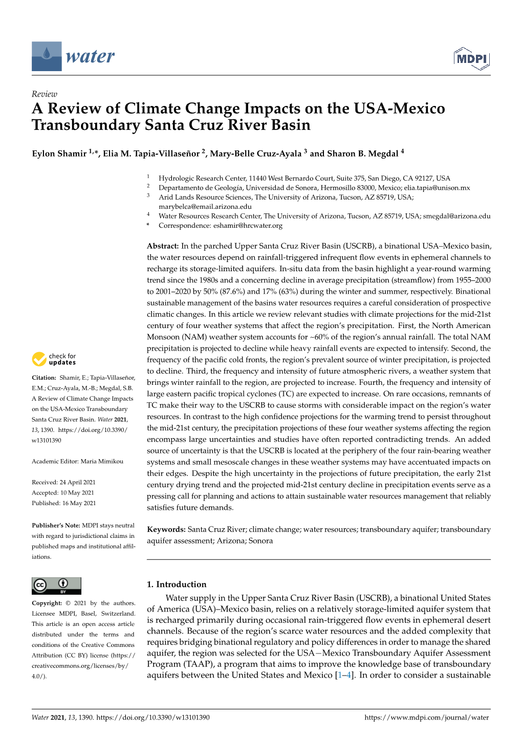 A Review of Climate Change Impacts on the USA-Mexico Transboundary Santa Cruz River Basin