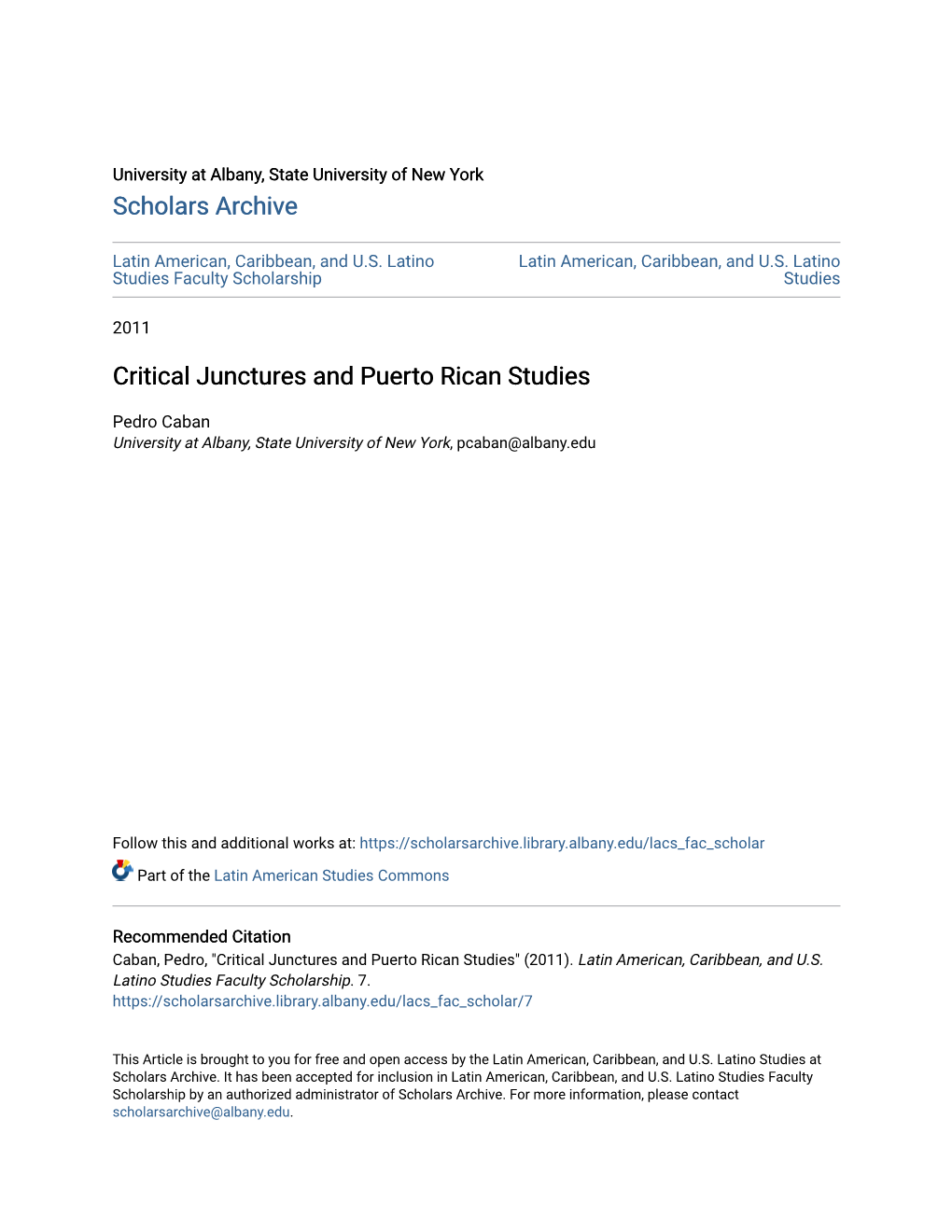 Critical Junctures and Puerto Rican Studies