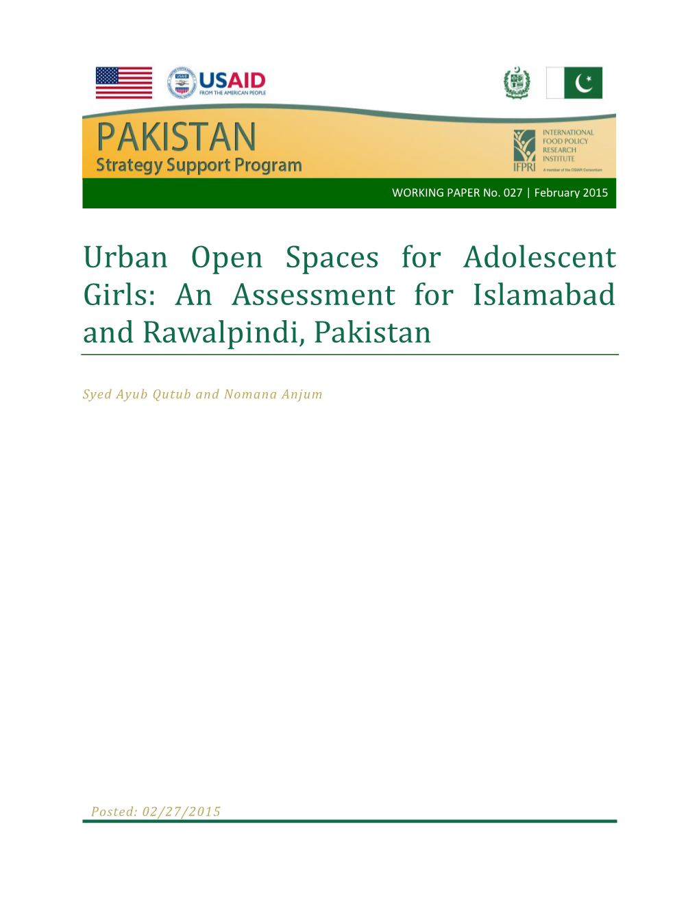 An Assessment for Islamabad and Rawalpindi, Pakistan