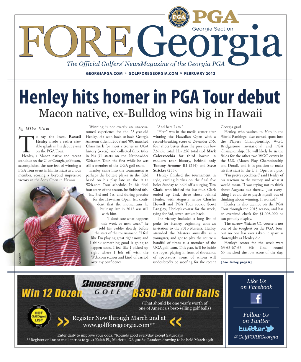 Henley Hits Homer in PGA Tour Debut Macon Native, Ex-Bulldog Wins Big in Hawaii