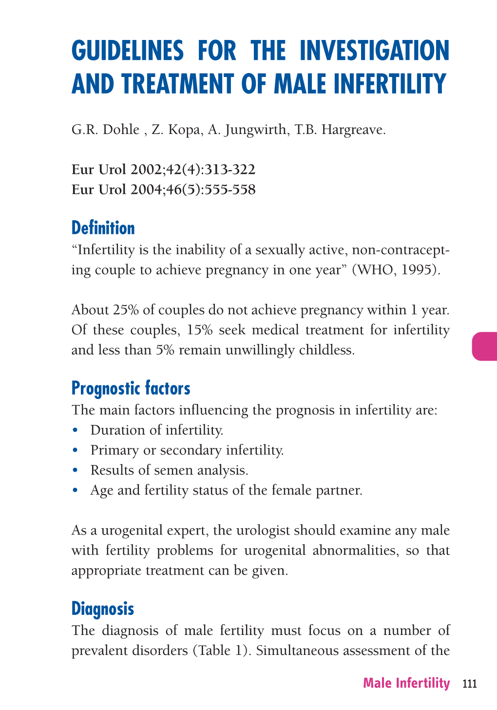 EAU Pocket Guidelines on Male Infertility 2008