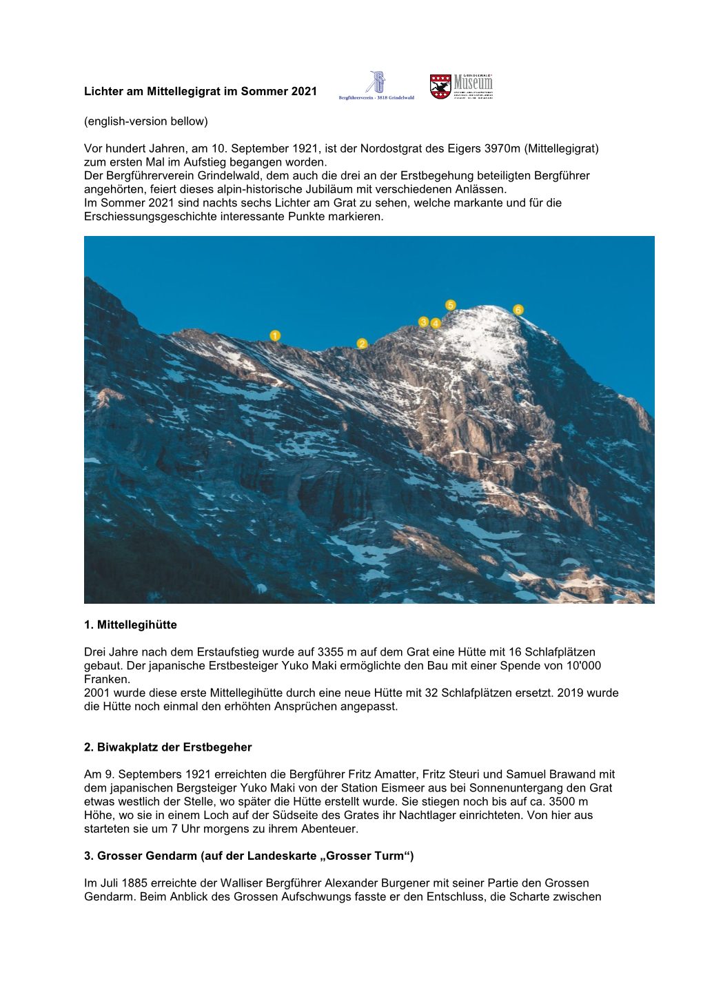 Lichter Am Mittellegigrat Im Sommer 2021